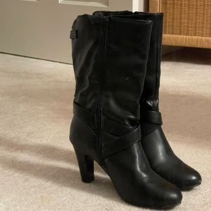 Black short leather high heeled boots!